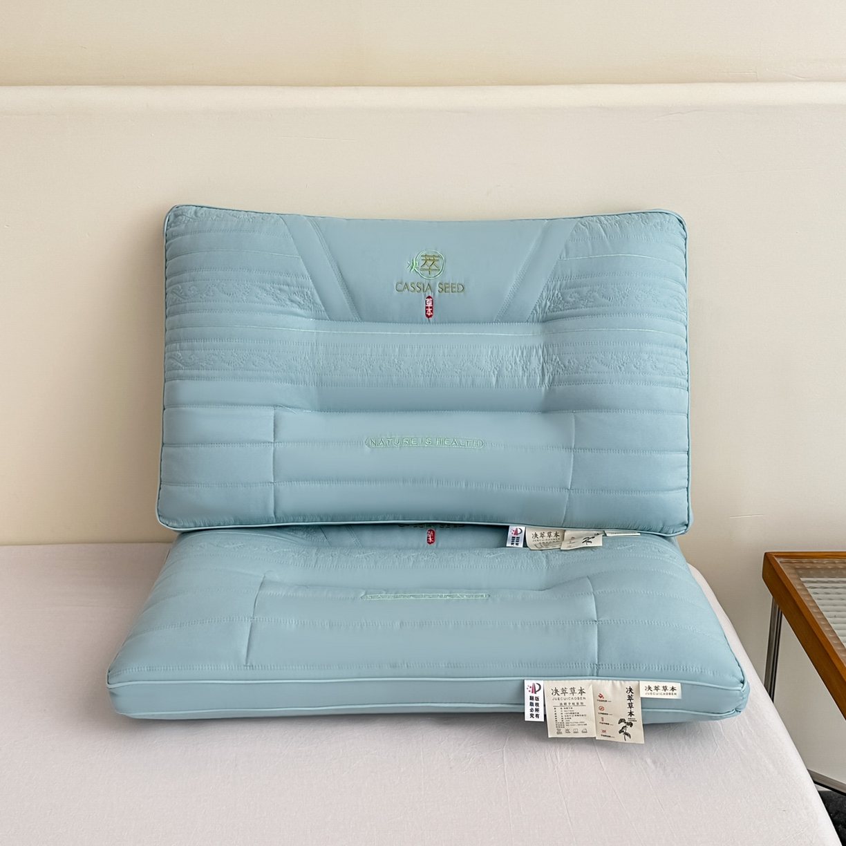 橘夏家纺 2025新款颈椎疼痛专用护颈椎枕头牵引拉伸不塌陷助眠家用决明子枕芯 蓝