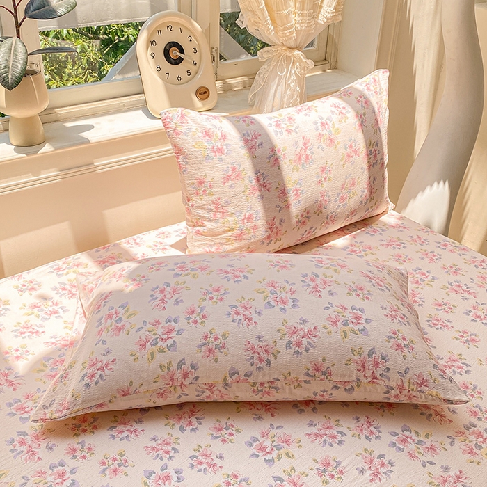 91家纺网 家纺一手货源 找家纺 眠势力 2025新款云感双层纱枕套ins奶油风云感超柔枕头套 粉调花海