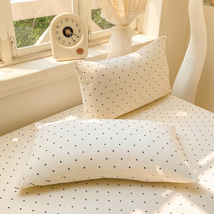 91家纺网 家纺一手货源 找家纺 眠势力 2025新款云感双层纱枕套ins奶油风云感超柔枕头套 极简波点