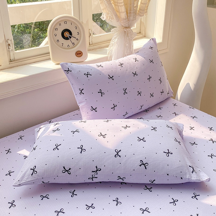 91家纺网 家纺一手货源 找家纺 眠势力 2025新款云感双层纱枕套ins奶油风云感超柔枕头套 紫韵蝴蝶结