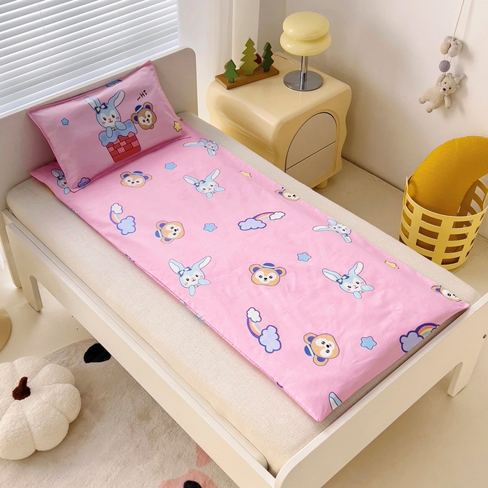 91家纺网 家纺一手货源 找家纺 2025年新款幼儿园全棉被子三件套宝宝入园纯棉六件套被褥午睡被套呆萌小兔