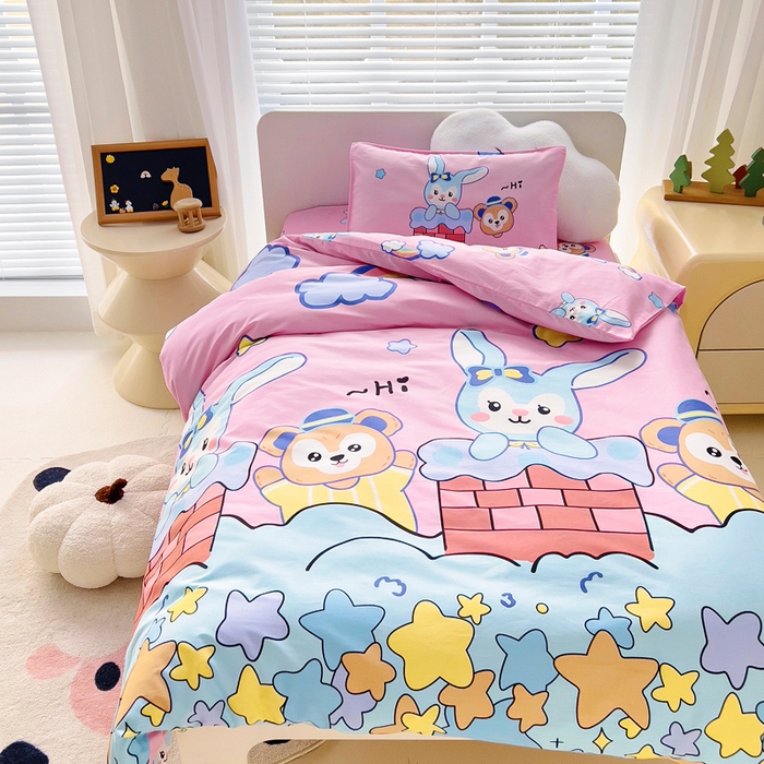 91家纺网 家纺一手货源 找家纺 2025年新款幼儿园全棉被子三件套宝宝入园纯棉六件套被褥午睡被套呆萌小兔