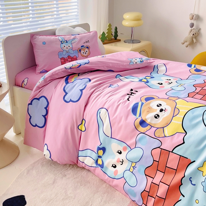 91家纺网 家纺一手货源 找家纺 2025年新款幼儿园全棉被子三件套宝宝入园纯棉六件套被褥午睡被套呆萌小兔