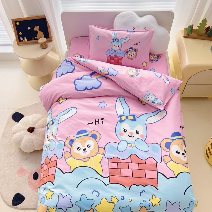 91家纺网 家纺一手货源 找家纺 2025年新款幼儿园全棉被子三件套宝宝入园纯棉六件套被褥午睡被套呆萌小兔