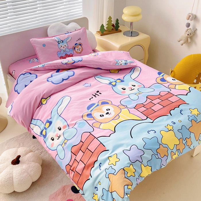 91家纺网 家纺一手货源 找家纺 2025年新款幼儿园全棉被子三件套宝宝入园纯棉六件套被褥午睡被套呆萌小兔