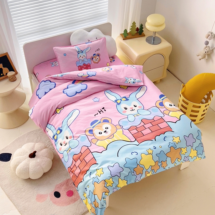 91家纺网 家纺一手货源 找家纺 2025年新款幼儿园全棉被子三件套宝宝入园纯棉六件套被褥午睡被套呆萌小兔