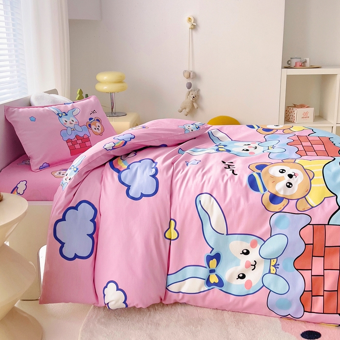 91家纺网 家纺一手货源 找家纺 2025年新款幼儿园全棉被子三件套宝宝入园纯棉六件套被褥午睡被套呆萌小兔