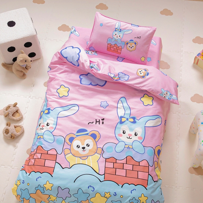 91家纺网 家纺一手货源 找家纺 2025年新款幼儿园全棉被子三件套宝宝入园纯棉六件套被褥午睡被套呆萌小兔