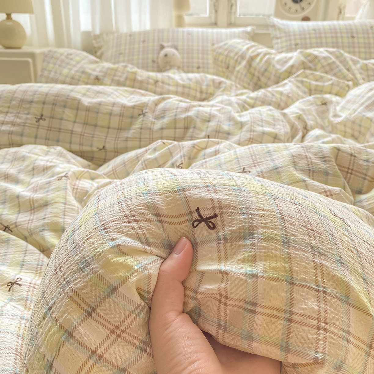 91家纺网 家纺一手货源 找家纺 （总）眠势力 2025新款云感双层纱四件套床单款床笠款ins奶油风云感超柔