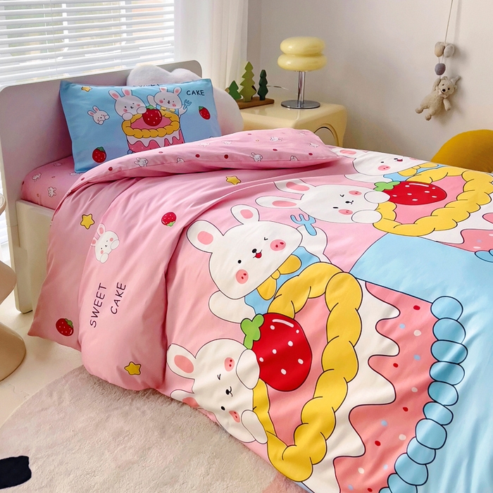 91家纺网 家纺一手货源 找家纺 2025年新款幼儿园全棉被子三件套宝宝入园纯棉六件套被褥午睡被套蛋糕兔子