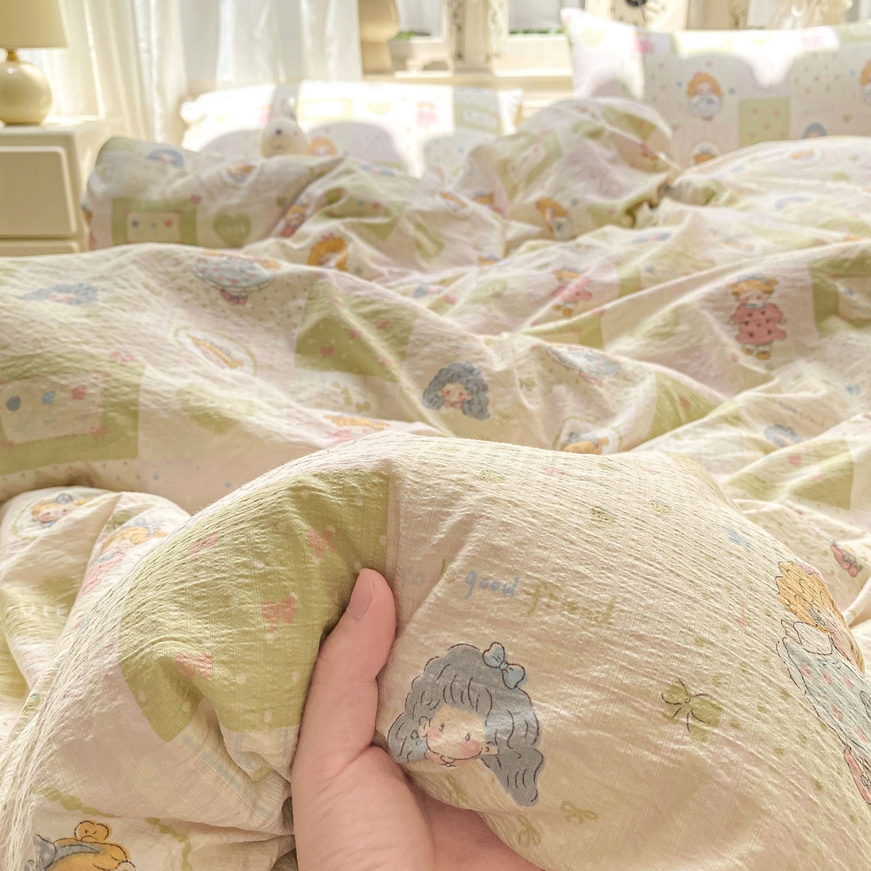 91家纺网 家纺一手货源 找家纺 （总）眠势力 2025新款云感双层纱四件套床单款床笠款ins奶油风云感超柔