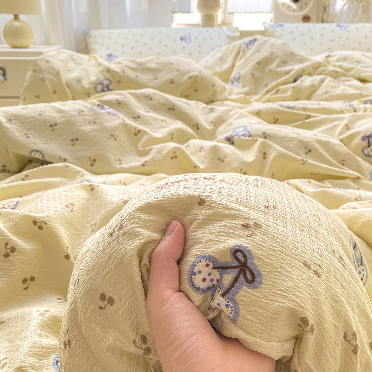 91家纺网 家纺一手货源 找家纺 （总）眠势力 2025新款云感双层纱四件套床单款床笠款ins奶油风云感超柔