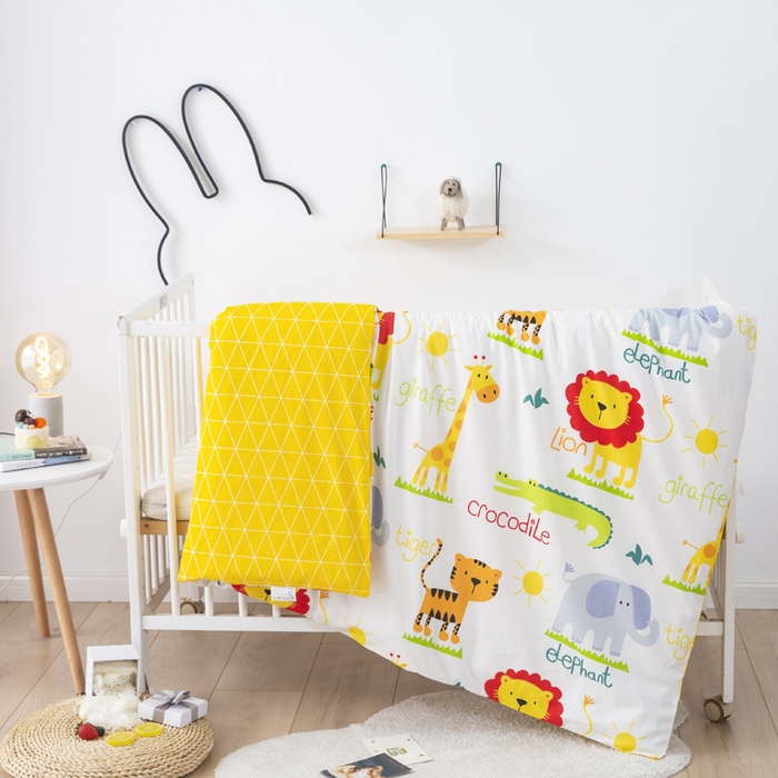 91家纺网 家纺一手货源 找家纺 2025年新款幼儿园全棉被子三件套宝宝入园纯棉六件套被褥午睡被套动物乐园