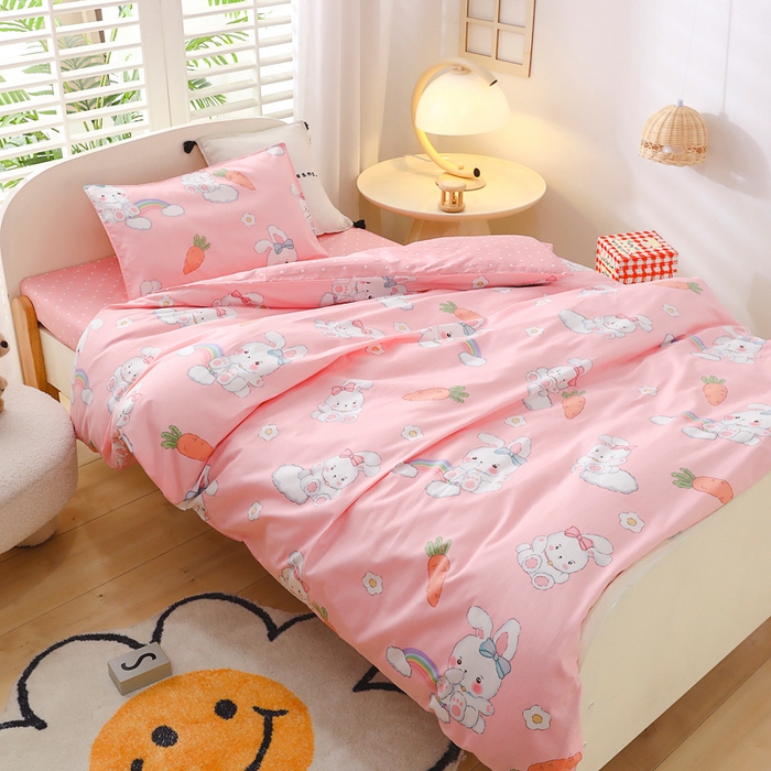 91家纺网 家纺一手货源 找家纺 2025年新款幼儿园全棉被子三件套宝宝入园纯棉六件套被褥午睡被套菲菲兔-粉