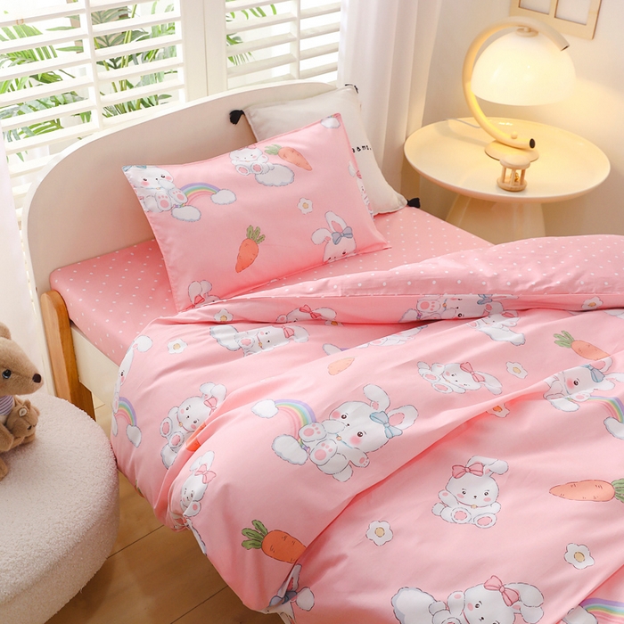 91家纺网 家纺一手货源 找家纺 2025年新款幼儿园全棉被子三件套宝宝入园纯棉六件套被褥午睡被套菲菲兔-粉