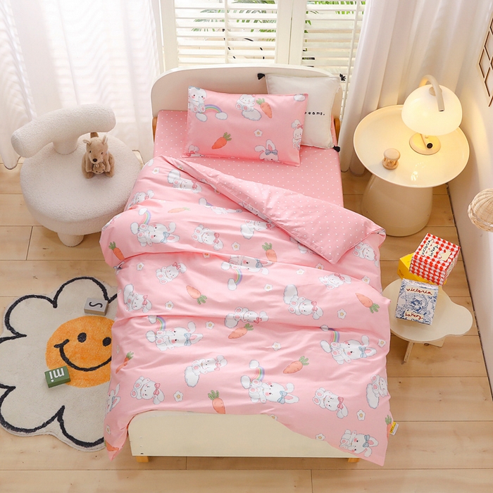 91家纺网 家纺一手货源 找家纺 2025年新款幼儿园全棉被子三件套宝宝入园纯棉六件套被褥午睡被套菲菲兔-粉
