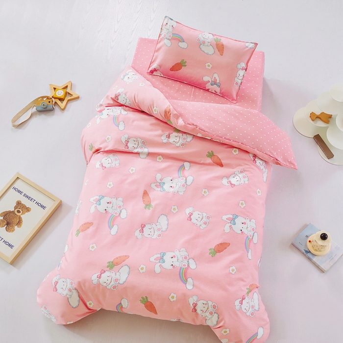 91家纺网 家纺一手货源 找家纺 2025年新款幼儿园全棉被子三件套宝宝入园纯棉六件套被褥午睡被套菲菲兔-粉