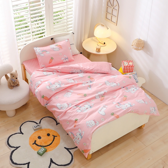 91家纺网 家纺一手货源 找家纺 2025年新款幼儿园全棉被子三件套宝宝入园纯棉六件套被褥午睡被套菲菲兔-粉