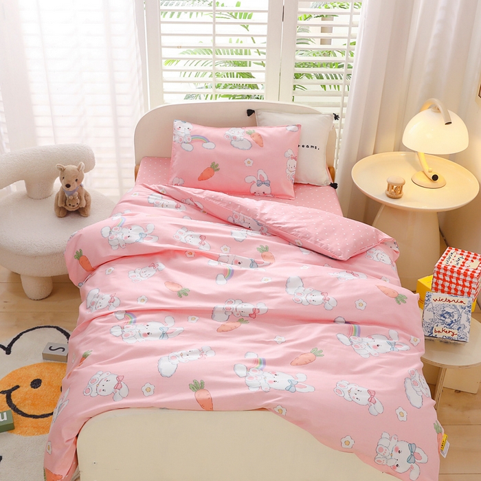 91家纺网 家纺一手货源 找家纺 2025年新款幼儿园全棉被子三件套宝宝入园纯棉六件套被褥午睡被套菲菲兔-粉