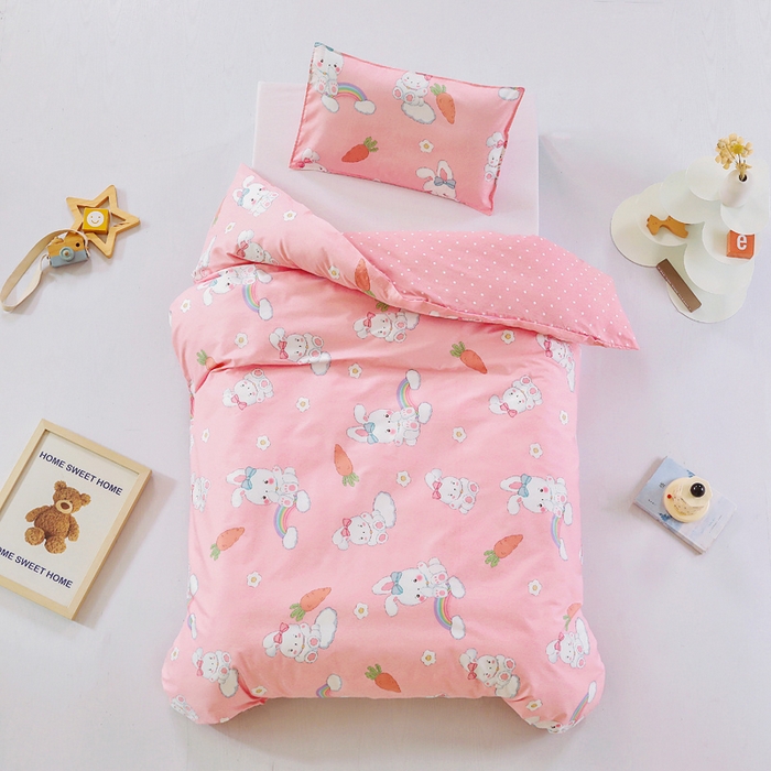 91家纺网 家纺一手货源 找家纺 2025年新款幼儿园全棉被子三件套宝宝入园纯棉六件套被褥午睡被套菲菲兔-粉