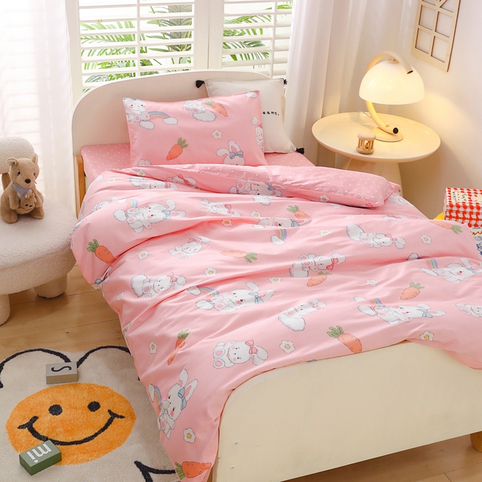 91家纺网 家纺一手货源 找家纺 2025年新款幼儿园全棉被子三件套宝宝入园纯棉六件套被褥午睡被套菲菲兔-粉