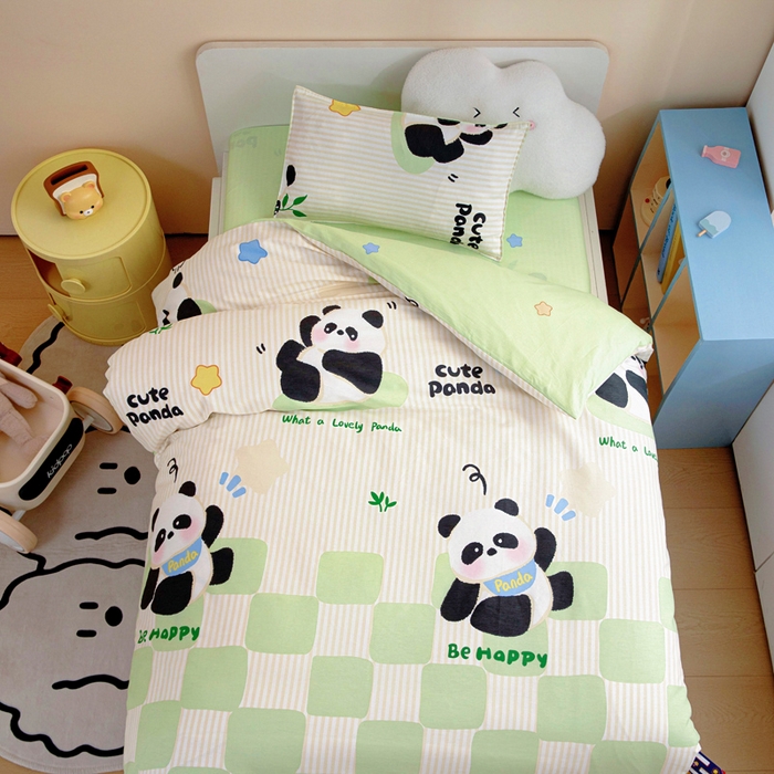 91家纺网 家纺一手货源 找家纺 2025年新款幼儿园全棉被子三件套宝宝入园纯棉六件套被褥午睡被套格子熊猫