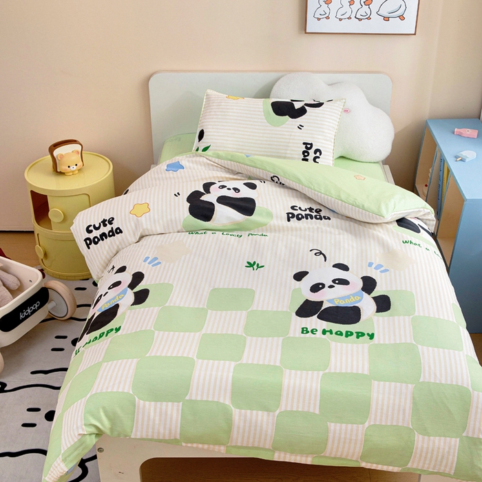 91家纺网 家纺一手货源 找家纺 2025年新款幼儿园全棉被子三件套宝宝入园纯棉六件套被褥午睡被套格子熊猫