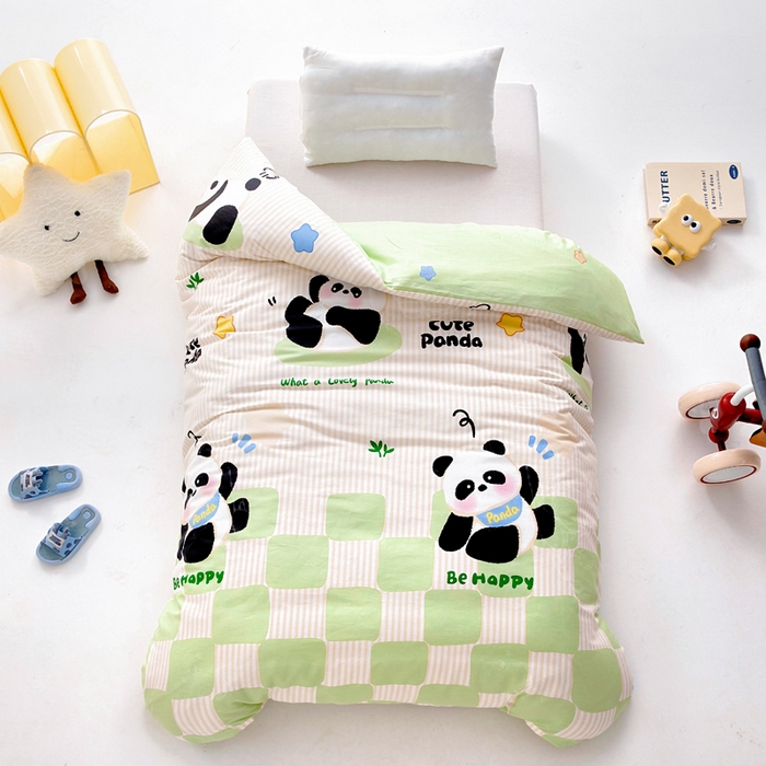 91家纺网 家纺一手货源 找家纺 2025年新款幼儿园全棉被子三件套宝宝入园纯棉六件套被褥午睡被套格子熊猫