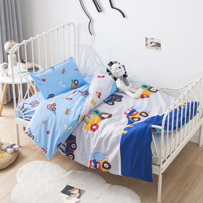 91家纺网 家纺一手货源 找家纺 2025年新款幼儿园全棉被子三件套宝宝入园纯棉六件套被褥午睡被套工程车