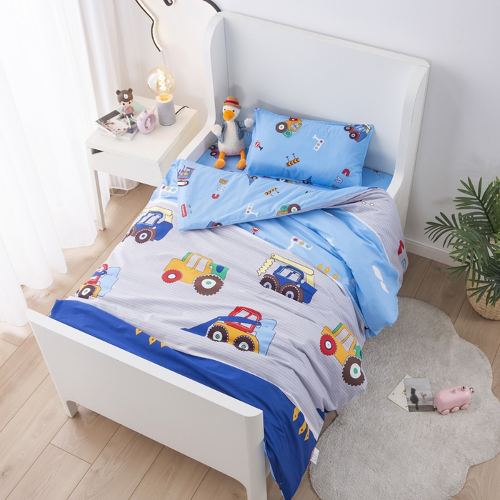 91家纺网 家纺一手货源 找家纺 2025年新款幼儿园全棉被子三件套宝宝入园纯棉六件套被褥午睡被套工程车