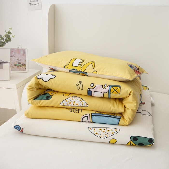 91家纺网 家纺一手货源 找家纺 2025年新款幼儿园全棉被子三件套宝宝入园纯棉六件套被褥午睡被套工程小分队