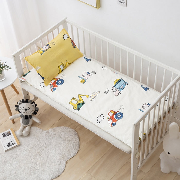 91家纺网 家纺一手货源 找家纺 2025年新款幼儿园全棉被子三件套宝宝入园纯棉六件套被褥午睡被套工程小分队