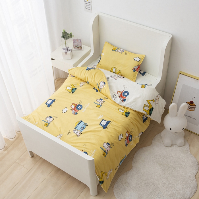 91家纺网 家纺一手货源 找家纺 2025年新款幼儿园全棉被子三件套宝宝入园纯棉六件套被褥午睡被套工程小分队