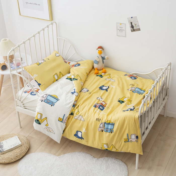 91家纺网 家纺一手货源 找家纺 2025年新款幼儿园全棉被子三件套宝宝入园纯棉六件套被褥午睡被套工程小分队