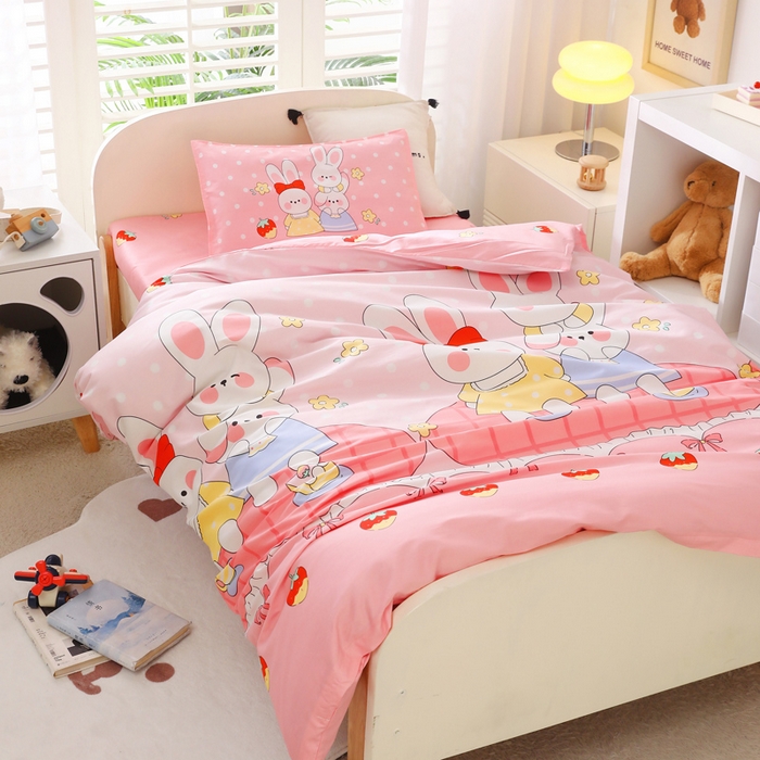 91家纺网 家纺一手货源 找家纺 2025年新款幼儿园全棉被子三件套宝宝入园纯棉六件套被褥午睡被套乖乖兔