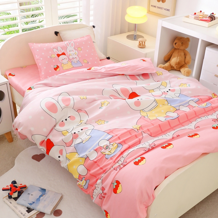 91家纺网 家纺一手货源 找家纺 2025年新款幼儿园全棉被子三件套宝宝入园纯棉六件套被褥午睡被套乖乖兔