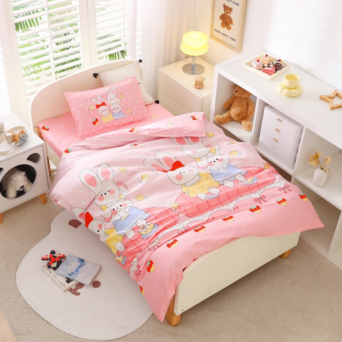 91家纺网 家纺一手货源 找家纺 2025年新款幼儿园全棉被子三件套宝宝入园纯棉六件套被褥午睡被套乖乖兔