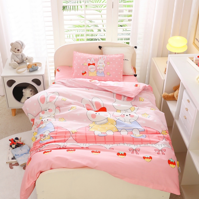 91家纺网 家纺一手货源 找家纺 2025年新款幼儿园全棉被子三件套宝宝入园纯棉六件套被褥午睡被套乖乖兔