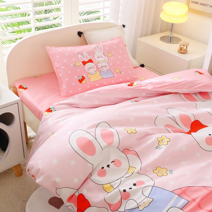 91家纺网 家纺一手货源 找家纺 2025年新款幼儿园全棉被子三件套宝宝入园纯棉六件套被褥午睡被套乖乖兔