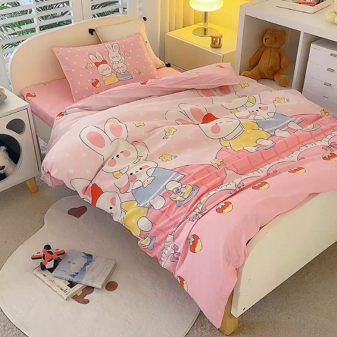 91家纺网 家纺一手货源 找家纺 2025年新款幼儿园全棉被子三件套宝宝入园纯棉六件套被褥午睡被套乖乖兔
