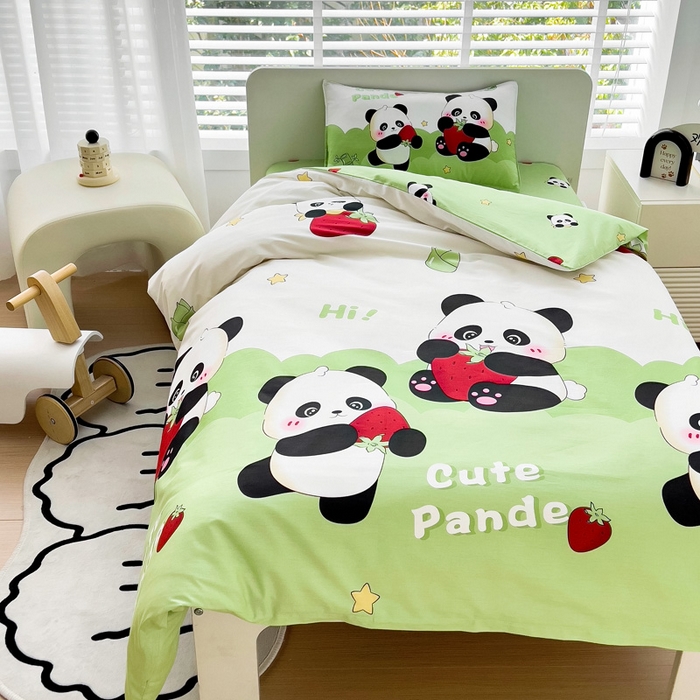 91家纺网 家纺一手货源 找家纺 2025年新款幼儿园全棉被子三件套宝宝入园纯棉六件套被褥午睡被套哈喽熊猫