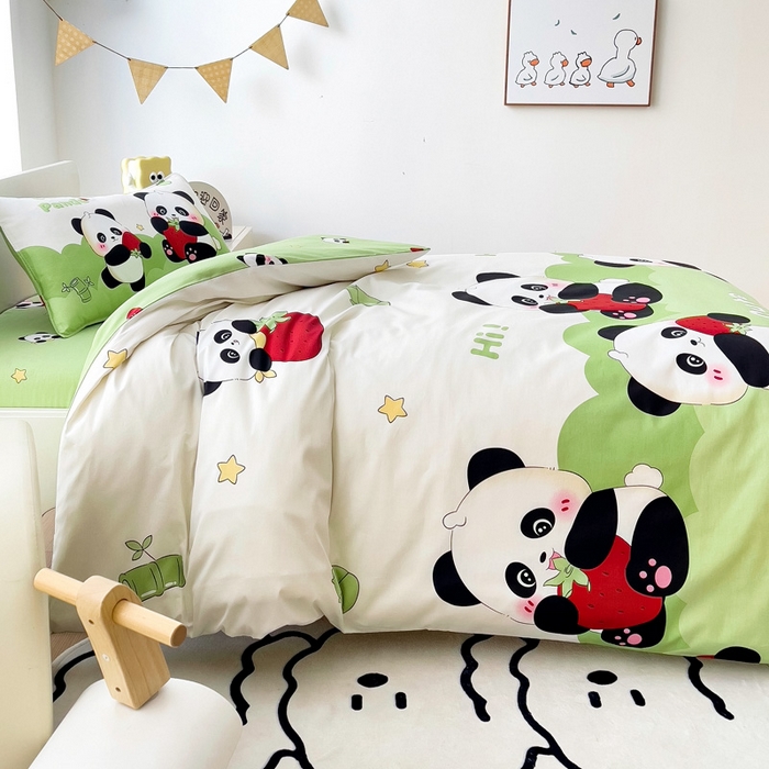 91家纺网 家纺一手货源 找家纺 2025年新款幼儿园全棉被子三件套宝宝入园纯棉六件套被褥午睡被套哈喽熊猫