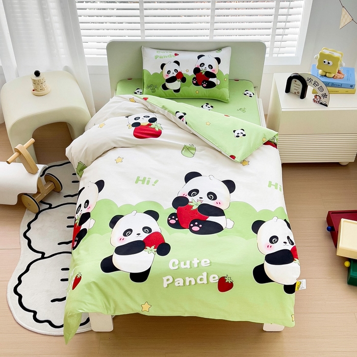 91家纺网 家纺一手货源 找家纺 2025年新款幼儿园全棉被子三件套宝宝入园纯棉六件套被褥午睡被套哈喽熊猫