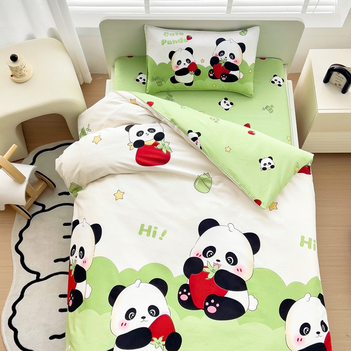 91家纺网 家纺一手货源 找家纺 2025年新款幼儿园全棉被子三件套宝宝入园纯棉六件套被褥午睡被套哈喽熊猫