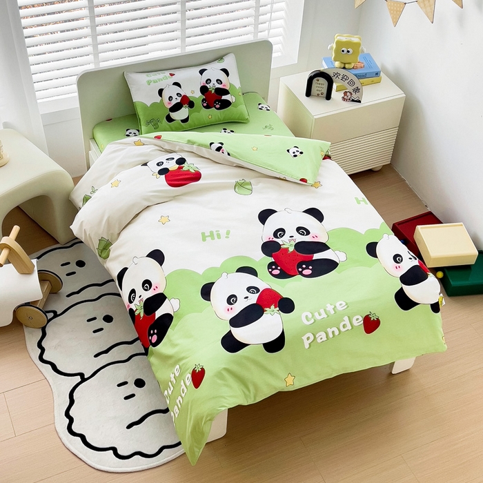 91家纺网 家纺一手货源 找家纺 2025年新款幼儿园全棉被子三件套宝宝入园纯棉六件套被褥午睡被套哈喽熊猫