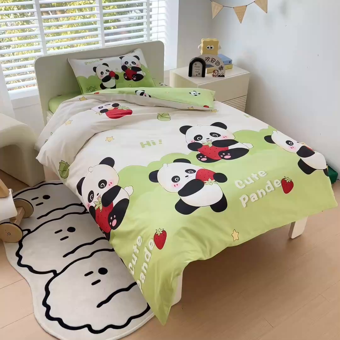 91家纺网 家纺一手货源 找家纺 2025年新款幼儿园全棉被子三件套宝宝入园纯棉六件套被褥午睡被套哈喽熊猫
