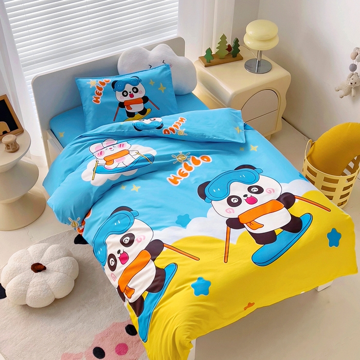 91家纺网 家纺一手货源 找家纺 2025年新款幼儿园全棉被子三件套宝宝入园纯棉六件套被褥午睡被套滑板熊猫
