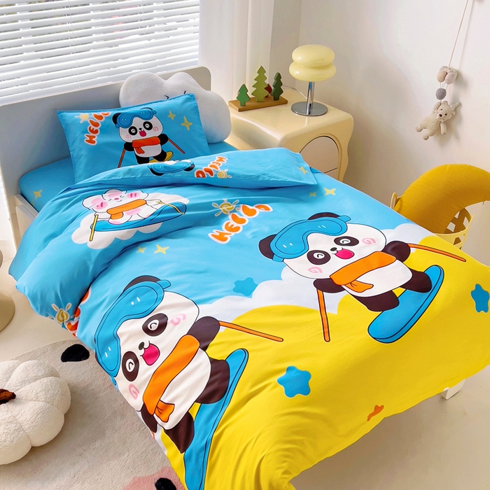 91家纺网 家纺一手货源 找家纺 2025年新款幼儿园全棉被子三件套宝宝入园纯棉六件套被褥午睡被套滑板熊猫