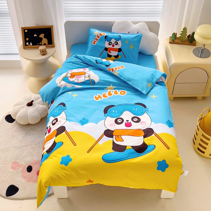 91家纺网 家纺一手货源 找家纺 2025年新款幼儿园全棉被子三件套宝宝入园纯棉六件套被褥午睡被套滑板熊猫
