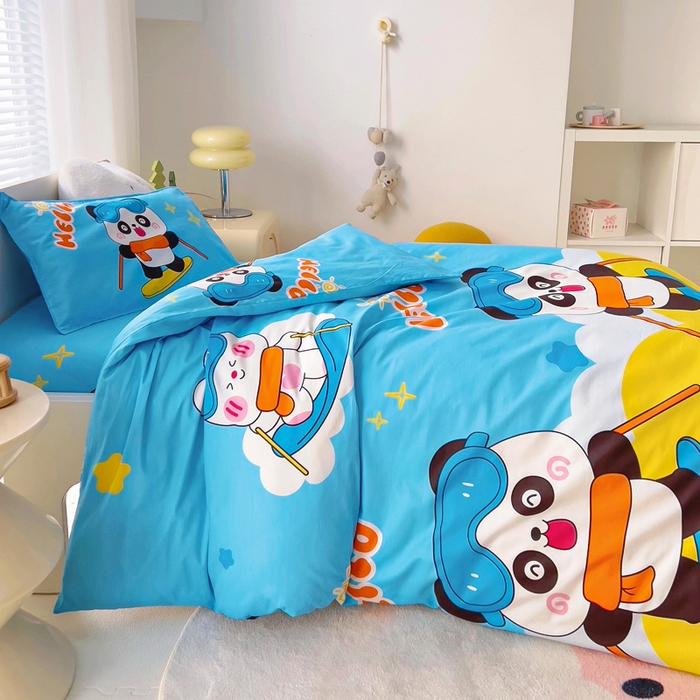 91家纺网 家纺一手货源 找家纺 2025年新款幼儿园全棉被子三件套宝宝入园纯棉六件套被褥午睡被套滑板熊猫